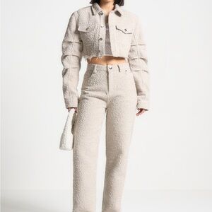 Maniere De Voir Cream Teddy Cropped Jacket